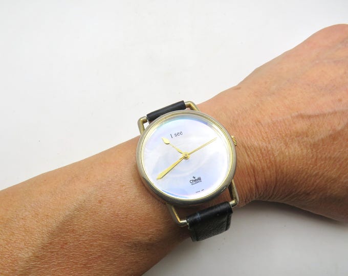 Vintage  hologram eye dial Gold  dress watch / gold Quartz watch / gents Gold Plated  Dress Watch / Gift for him (Y7)