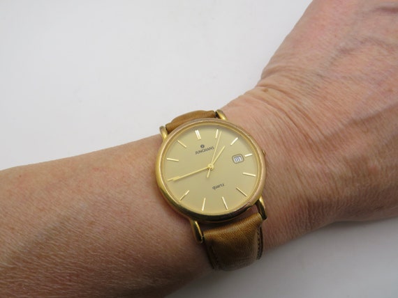 Vintage gold watch / hirsch strap / Junghans watch / gold Quartz watch / gents Gold Plated Swiss  Dress Watch /  Watch / Gift for him (R15)