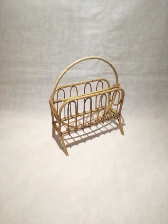 Vintage Bamboo Rattan Magazine Rack, Mid-Century Modern Decor