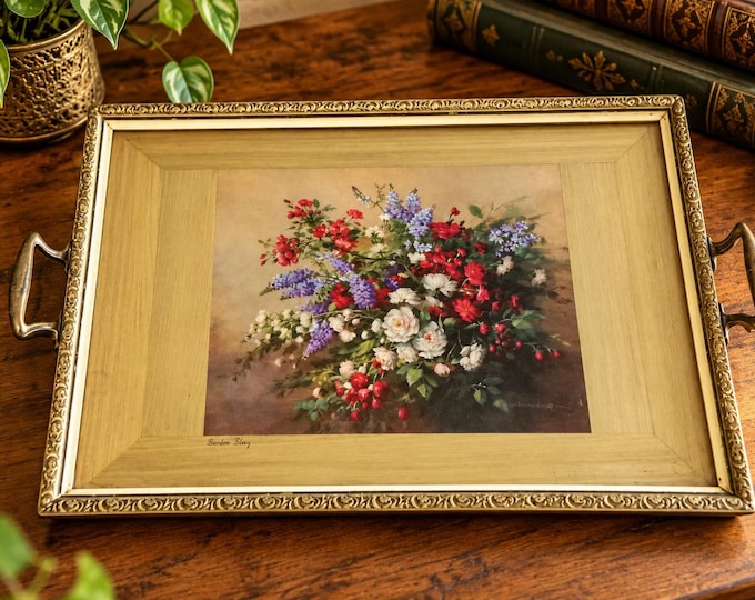 glass  tray /  Vintage serving tray  / 1950s tray / Cocktail Drinks / Serving Tray / garden glory