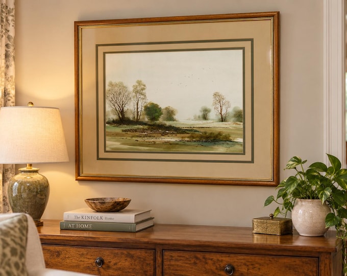 Vintage Signed  Watercolour / vintage  Painting / TREES  / HEDGEROWS /  Birds artwork / watercolour / art / singed art / vintage gift / art
