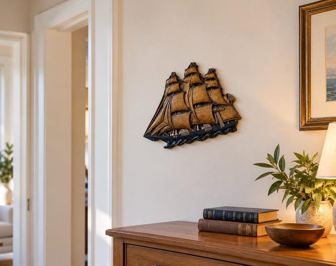 Vintage ship wall art, Galleon, Sailing ship, Boat Design, Artwork, Solid plaster, Seascape, vintage