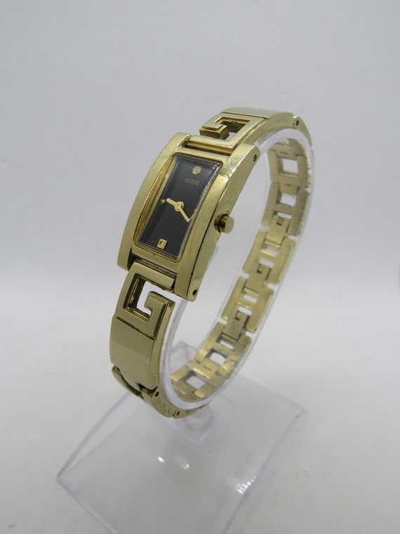 Guess Gold Tone Rhinestone Watch Rectangle Bracelet Style Guess Tapestry Diamonds Gold Dial Gold Mesh Bracelet Watch  main image 3