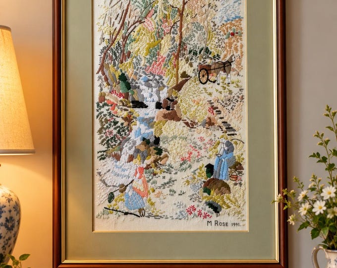 Vintage Framed Cross Stitch Sampler, 1991 Arts & Crafts