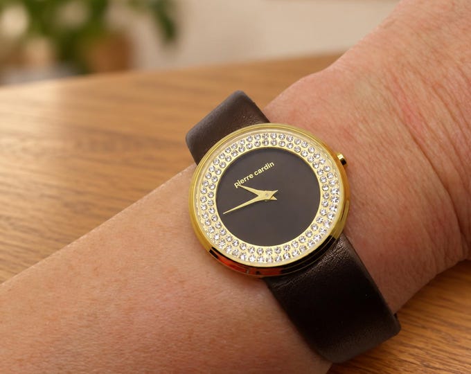 Vintage pierre Cardin /  gold watch / diamond dial watch /  Valentine  Watch / womens Watches /  Gift for her (e16)