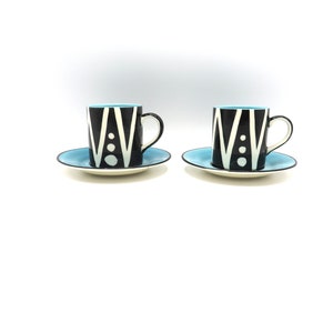 vintage Coffee / 2x Tea cup with saucer Handmade cappuccino cups Stoneware cup Pottery ceramics Birthday gift / vintage small cup set