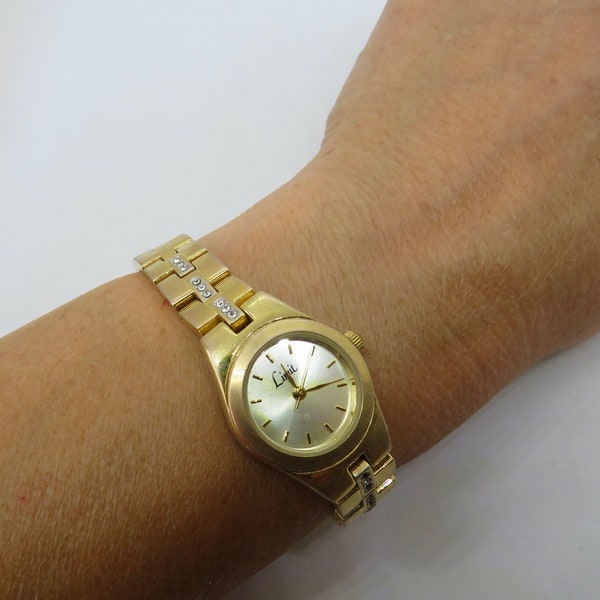 Vintage Gold Uhr / Diamant Damenuhr / Limit Quarzuhr / Vintage Ziffernblatt / Vintage / Damenuhr (D18)