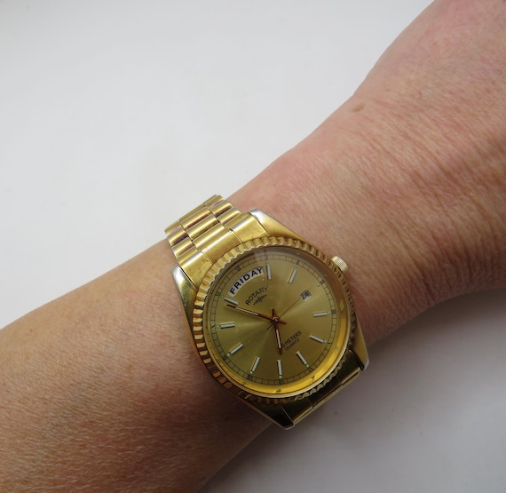 Vintage Rotary watch / day date gold watch / Swiss watch / vintage gents Watch /  wrist size  7.6" / vintage sport  / gift for him (a15)