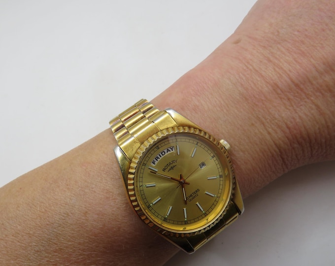 Vintage Rotary watch / day date gold watch / Swiss watch / vintage gents Watch /  wrist size  7.6" / vintage sport  / gift for him (a15)