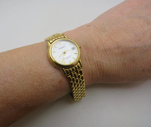 Gold Watch, Vintage Aviatime, small 5.5" wrist size, quartz battery, womans gift / ladies  (B12)