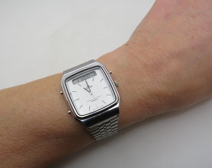 Rectangle watch / digital watch twin time / Adjustable Wrist size / Japan / twin time Watch / Gift for him (J8)
