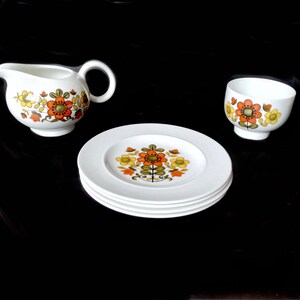 vintage  tea set /  Rare Espresso / retro coffee / Ironstone tea set / 6 x set / by Jessie Tait / J & G MEAKIN FLEUR SET /