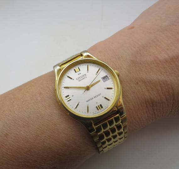 Vintage citizen gold plated watch / quartz battery / retro watch / gents gift  / mens / for him (U26)
