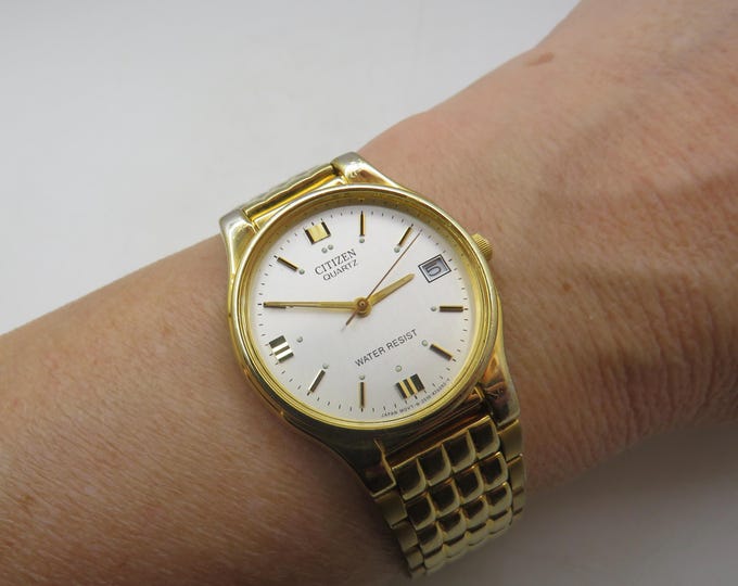 Vintage citizen gold plated watch / quartz battery / retro watch / gents gift  / mens / for him (U26)