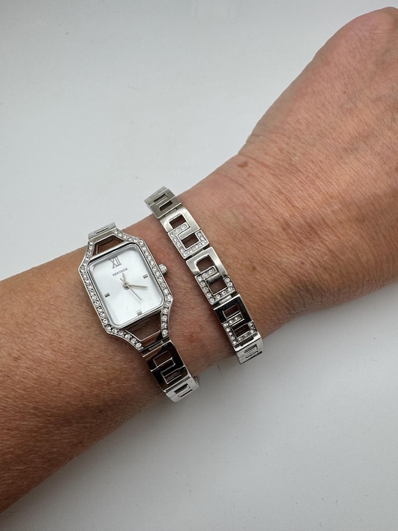 Sekonda Ladies' Crystal Set Rectangular Watch with Art Deco style Bracelet (boxed)