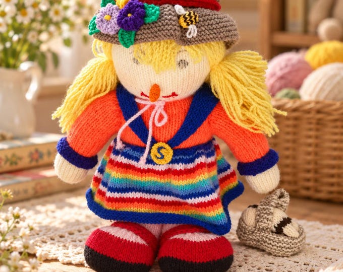 Vintage Large Knitted Country Doll, 55cm Yarn Bomber