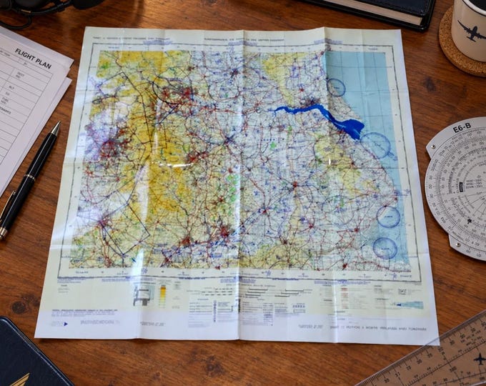 Vintage Air Chart TOPOGRAPHICAL / The Midlands / Plastic Coated 1970's  Map / CAA / RB
