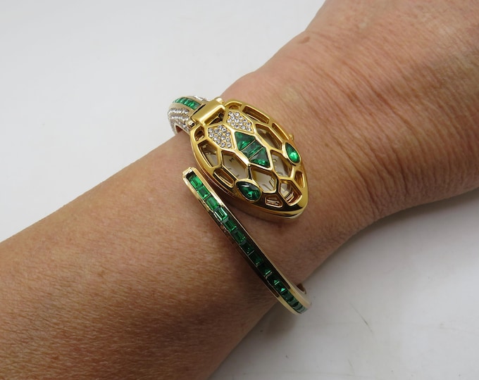 Green Snake Watch: Gold Plated Bracelet, Ladies Wristwatch BB10