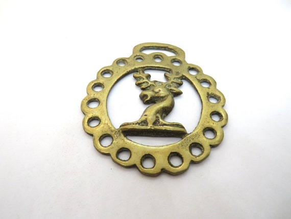 vintage Brass hartlepool stag / hart  / Vintage pub / horse medallions /  / horse brass vintage solid brass  KITSCH