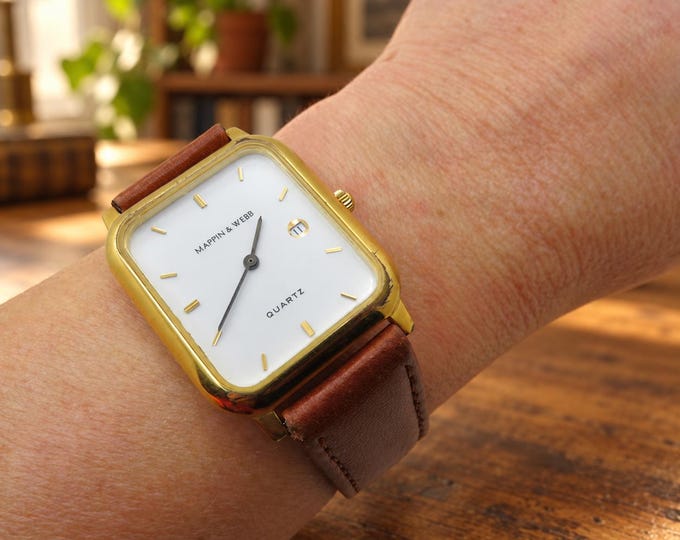 Vintage Mappin & Webb Tank Watch, Swiss Quartz, Hirsch Leather Strap R15