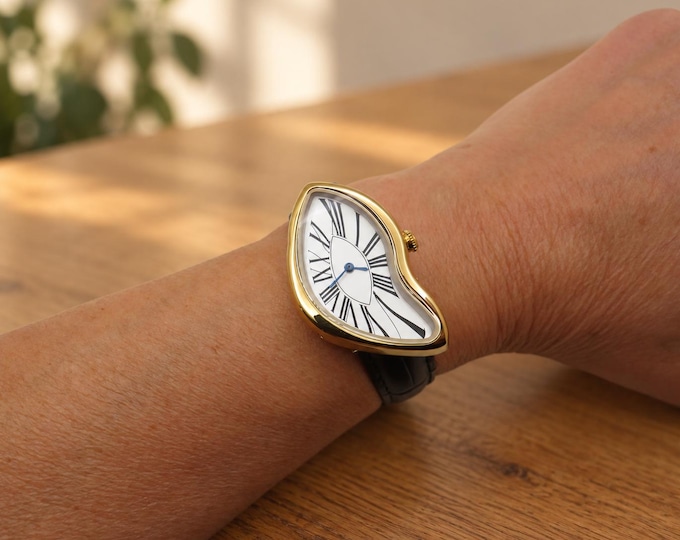 Salvador Dali Melting Watch: Gold & Black Croc Strap, Pintime Geneve (AA21)