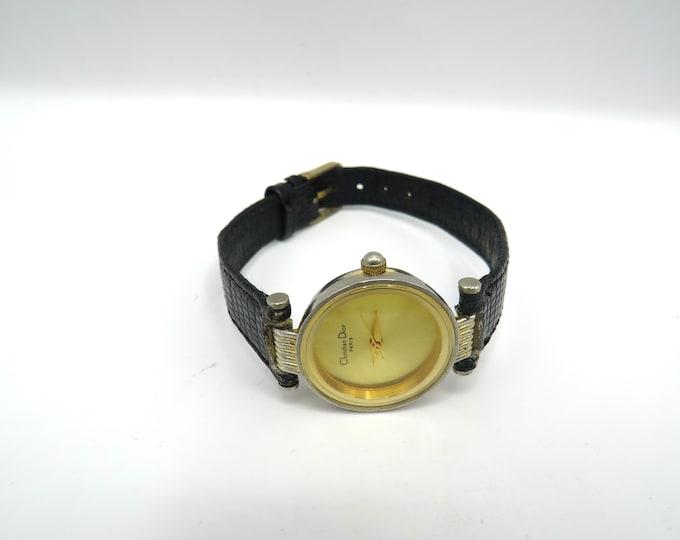 vintage christian dior watch / ladies watch / leather strap  / quartz watch / vintage  / watch / ladies watch