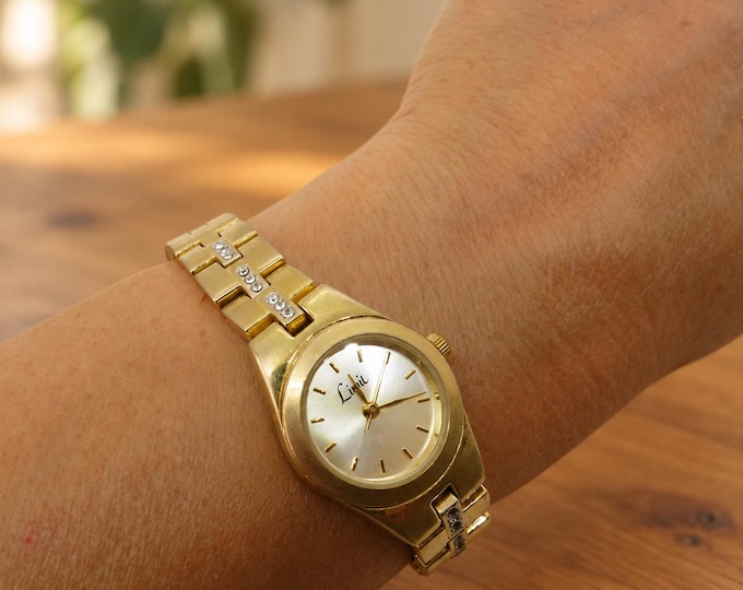 Vintage '90s Limit Gold Ladies Watch with CZ Bracelet (h14)