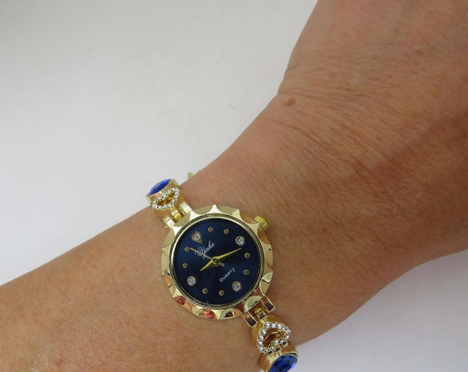 Vintage Yale Heart Watch: Gold Plated Bracelet, Blue Dial AA15
