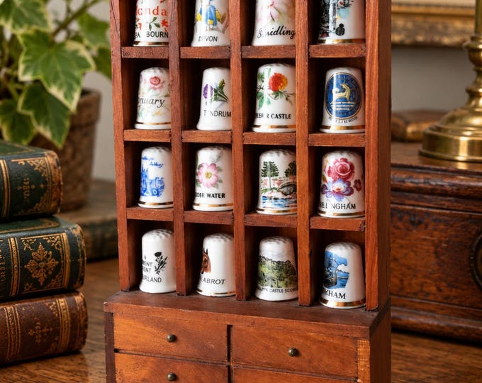 Vintage porcelain Thimbles collection /  Set of 16 decorative thimbles / Display shelf / England Sewing / thimble holder Showcase Wall decor