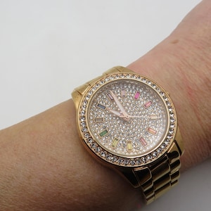 Vintage bling watch /  gold watch / diamond dial watch /  Valentine  Watch / womens Watches /  Gift for her (v5)