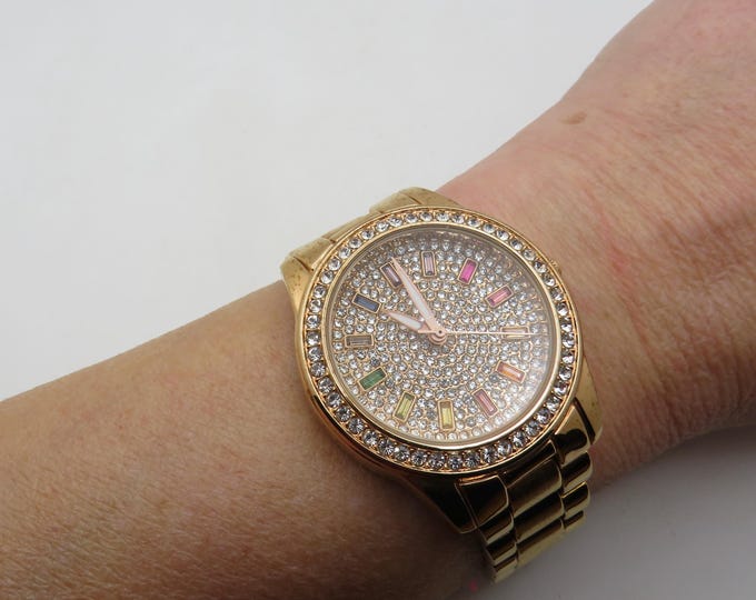 Vintage bling watch /  gold watch / diamond dial watch /  Valentine  Watch / womens Watches /  Gift for her (v5)