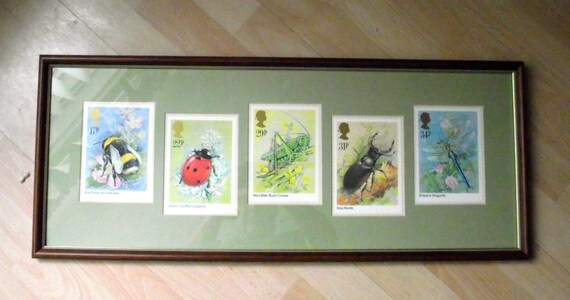 vintage Royal Mail phq cards / 1985 Insects Stamps / PHQ 82 / mint framed Set /  5 PHQ Cards / vintage / vintage post office / vintage