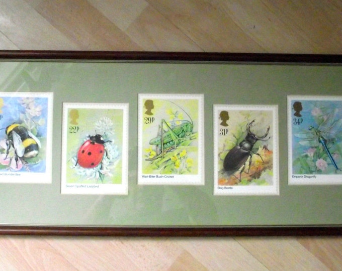 vintage Royal Mail phq cards / 1985 Insects Stamps / PHQ 82 / mint framed Set /  5 PHQ Cards / vintage / vintage post office / vintage