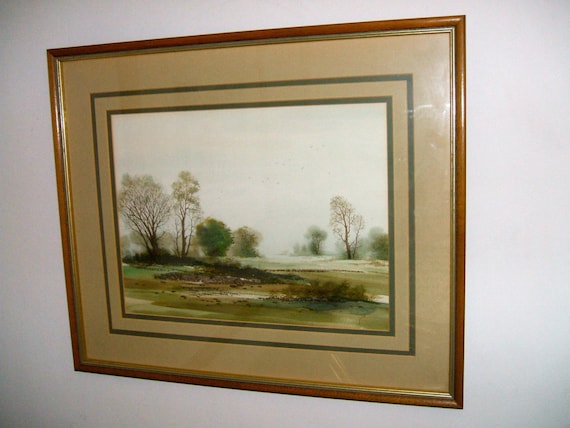 Vintage Signed  Watercolour / vintage  Painting / TREES  / HEDGEROWS /  Birds artwork / watercolour / art / singed art / vintage gift / art