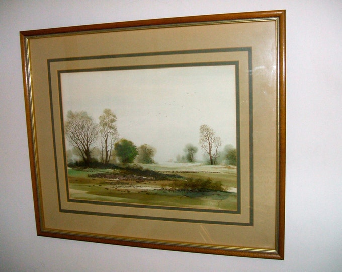 Vintage Signed  Watercolour / vintage  Painting / TREES  / HEDGEROWS /  Birds artwork / watercolour / art / singed art / vintage gift / art