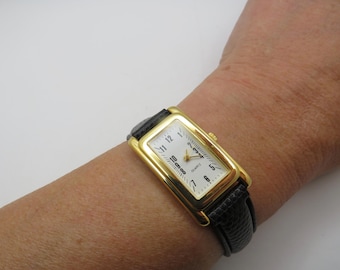 Vintage Lucerne Quartz Watch: Gold Plated Rectangular Ladies Watch (t18)