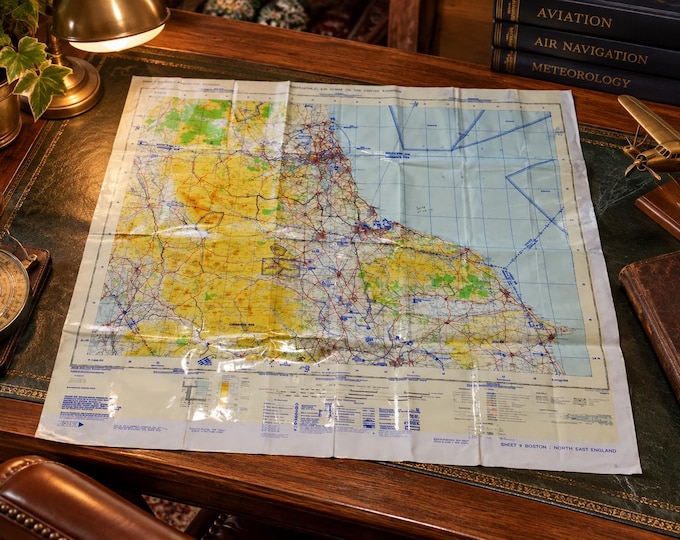 Vintage Air Chart TOPOGRAPHICAL / North East England / Plastic Coated 1970's  Map / CAA / RB
