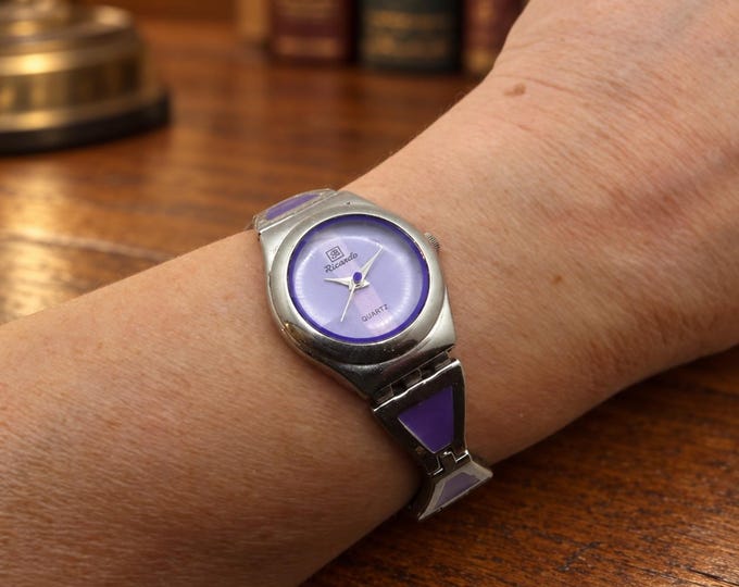 Vintage Ladies Watch, Purple Face Quartz, dress Style (J18)