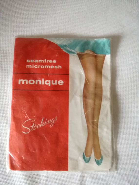Monique Vintage Seam free micromesh  / 1940s/60s / Size 9.5 Honey Beige Stockings / vintage stockings / vintage beige stockings