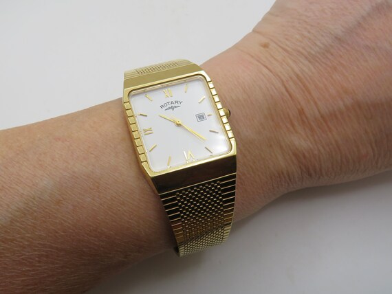 Vintage rectangle watch / Gold plated tank dress watch / gold Quartz watch / gents Gold Plated Rotary Dress Watch / Gift for him (R27)