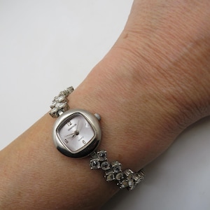 Vintage diamanten horloge / Rechthoekig juweelhorloge / Damesjurkhorloge / 7,2" polsomvang / Cadeau voor haar (c12)