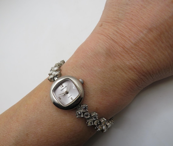 Vintage diamond watch / Rectangle jewel watch / Ladies Dress Watch / 7.2" wrist size /  Gift for her (c12)