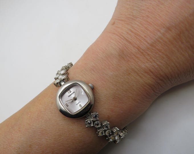 Vintage diamond watch / Rectangle jewel watch / Ladies Dress Watch / 7.2" wrist size /  Gift for her (c12)