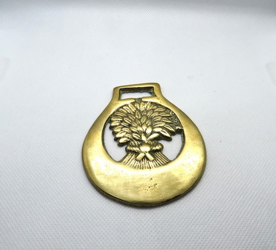 vintage Brass lucky horse  / Vintage horse shoe medallions  Horse Brass wheat horse brass