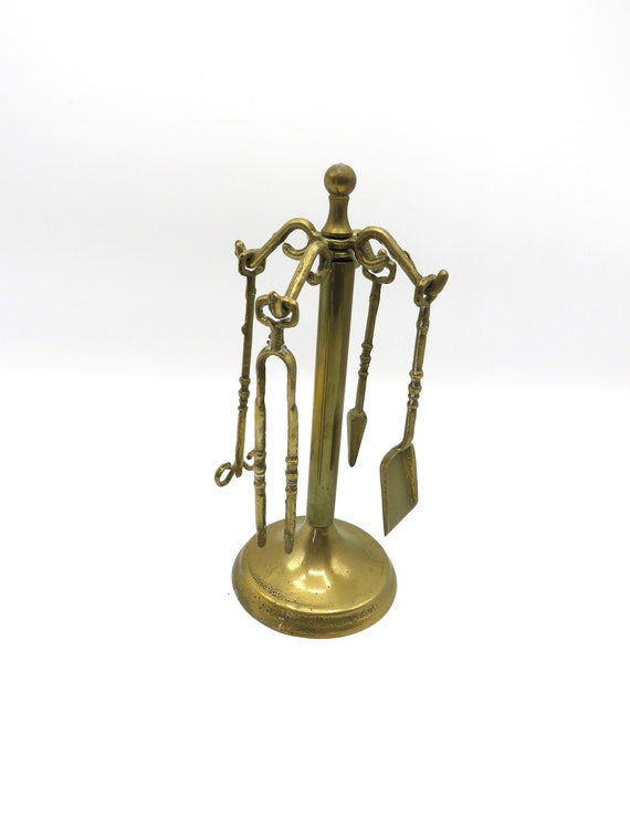 vintage brass / coal fire companion miniature set /  vintage brass / house / c1960