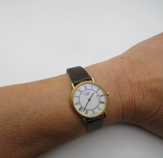 Gold watch / Rotary watch / Swiss watch / lizard strap / battery watch / Gold Dress Watch / ladies Watch / Gift for her  (t25)