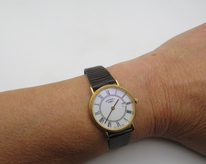 Gold watch / Rotary watch / Swiss watch / lizard strap / battery watch / Gold Dress Watch / ladies Watch / Gift for her  (t25)