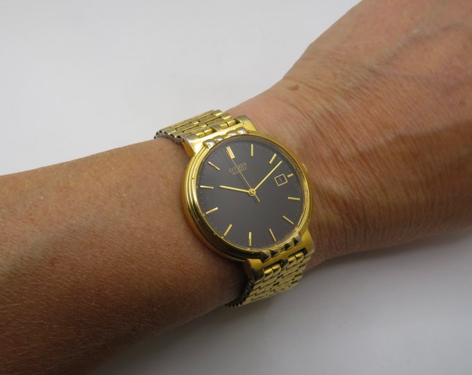 watches / citizen dress watch / gold Quartz watch / gents Gold Plated  Dress Watch / Gift for him (T20)