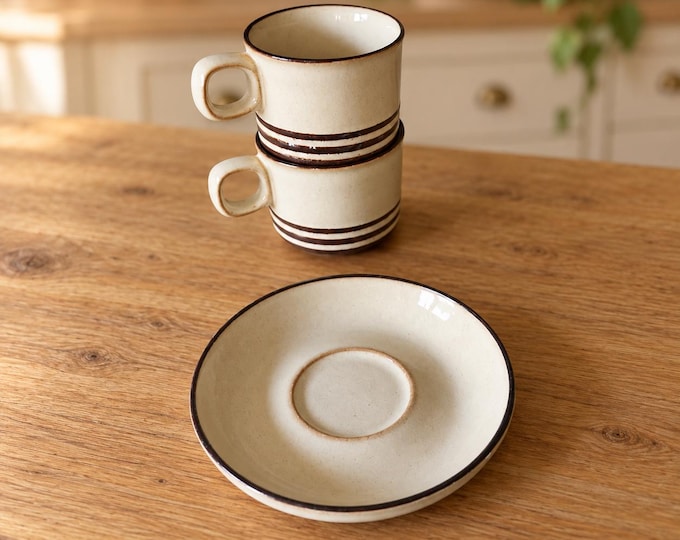 Vintage / Denby  discontinued / vintage tea cup saucer set / Claire Bernard / Rare Espresso / retro coffee / made in England
