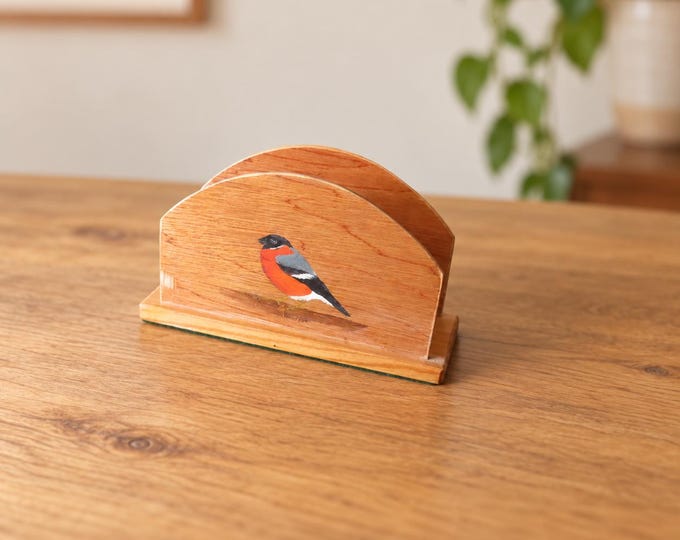 Vintage wooden letter holder hand painted /  Mid Century /  KITSCH / bird / farm /
